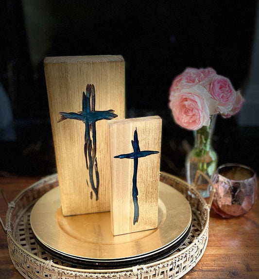 Blue Epoxy Cross with Built-in Stands (Large)