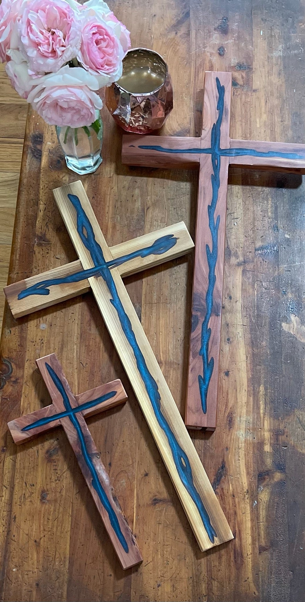 Blue Epoxy Crosses with Hangers (Small)