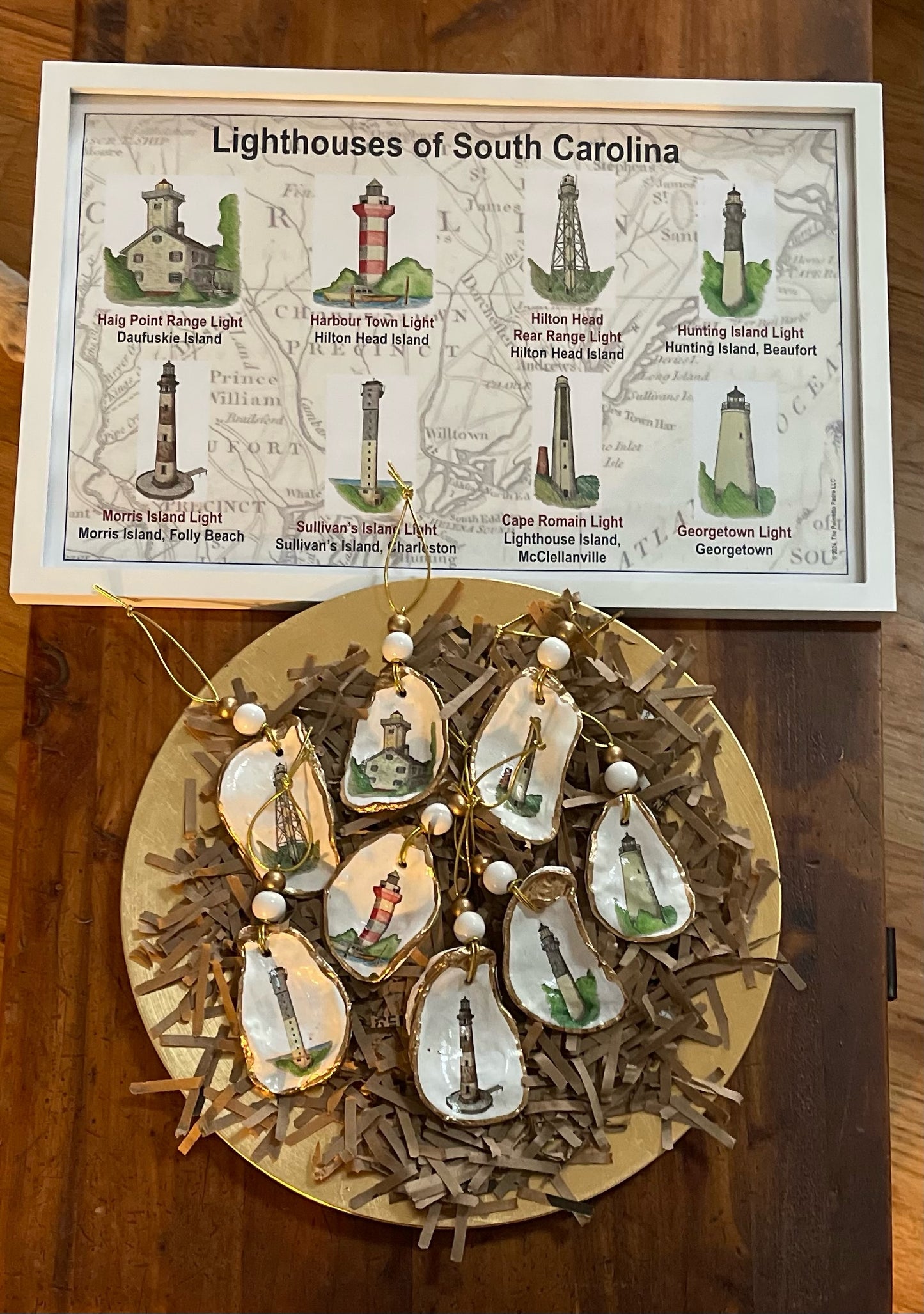 SC Lighthouse Collection Oyster Shell Ornaments Collection w/ Print